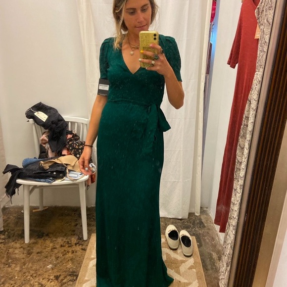 Reformation Green Puff Sleeve Wrap Maxi Dress - Picture 1 of 2